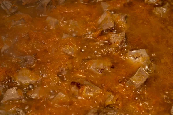 Vleesjus Koken Recept Voor Het Koken Van Pilaf — Stockfoto