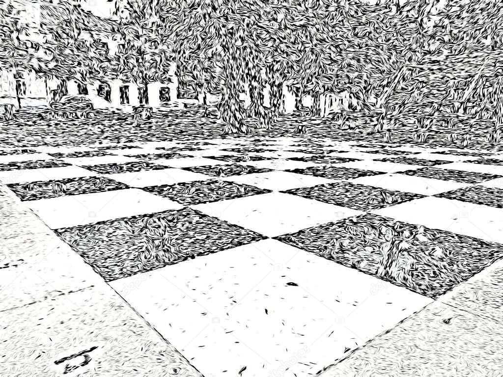 abstract chessboard in the park