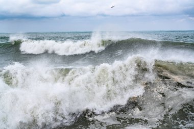 Batumi, Gürcistan - 19 Şubat 2021: Karadeniz 'de fırtına, büyük dalgalar