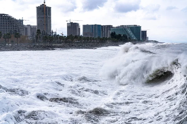 Batumi Georgien Februari 2021 Storm Svarta Havet Enorma Vågor — Stockfoto