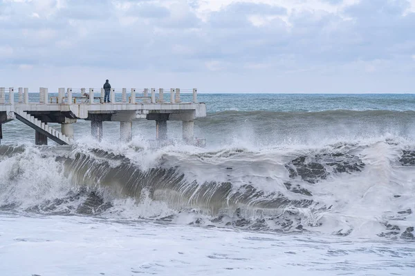 Batumi Georgia Febbraio 2021 Tempesta Sul Mar Nero Onde Enormi — Foto Stock