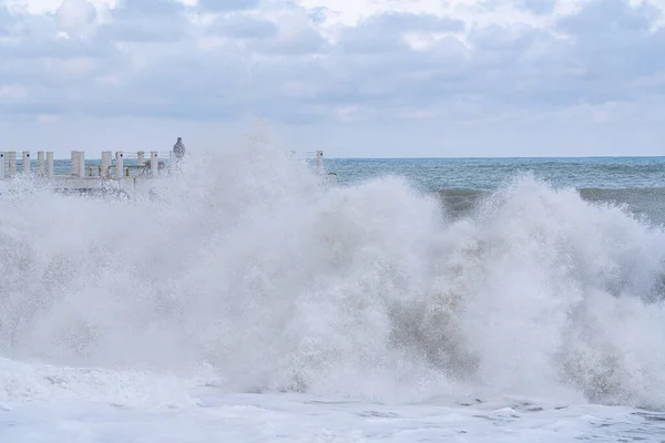 Batumi Georgia Febbraio 2021 Tempesta Sul Mar Nero Onde Enormi — Foto Stock