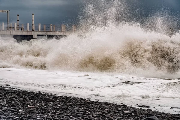 Batumi Georgia Febbraio 2021 Tempesta Sul Mar Nero Onde Enormi — Foto Stock