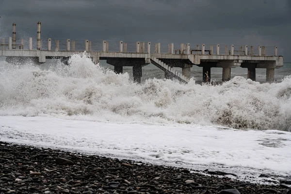 Batumi Georgia Febbraio 2021 Tempesta Sul Mar Nero Onde Enormi — Foto Stock