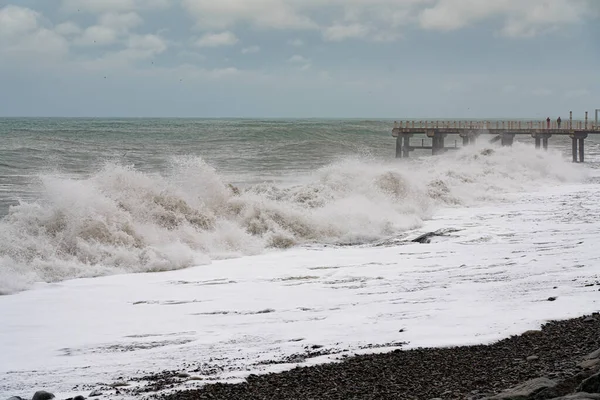 Batumi Georgia Febbraio 2021 Tempesta Sul Mar Nero Onde Enormi — Foto Stock