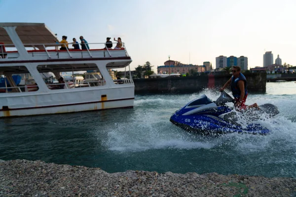 Batumi Georgia August 2021 People Pleasure Boat Sea — Stock Photo, Image