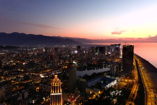 Batumi Gürcistan Şubat 2021 Gece Şehri Nin Havadan Görünüşü — Stok fotoğraf