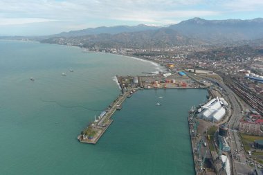 Batum, Gürcistan - 6 Şubat 2021: İHA 'dan şehir manzarası