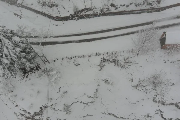 Chute Neige Dans Forêt Vue Sur Aérodrome — Photo