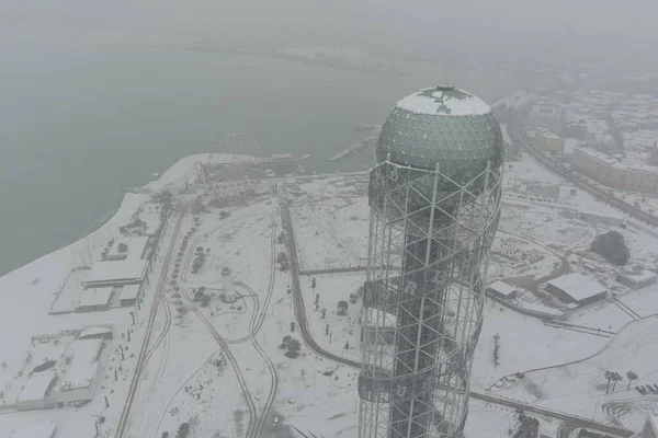 Kar Yağışı Sırasında Alfabe Kulesi Batumi Adjara Georgia — Stok fotoğraf