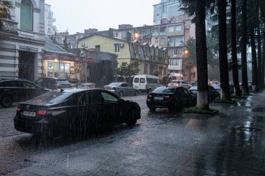 Batumi, Gürcistan - 2 Eylül 2021: Yağmurdan sonra şehir sokakları