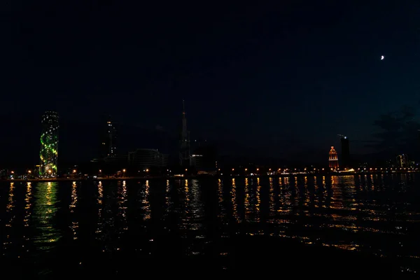 Batumi Georgien September 2021 Utsikt Över Staden Från Havet Natten — Stockfoto