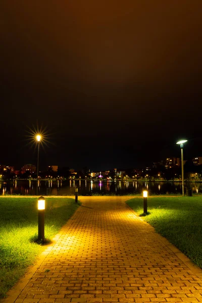 Trottoir Dans Parc Nuit — Photo