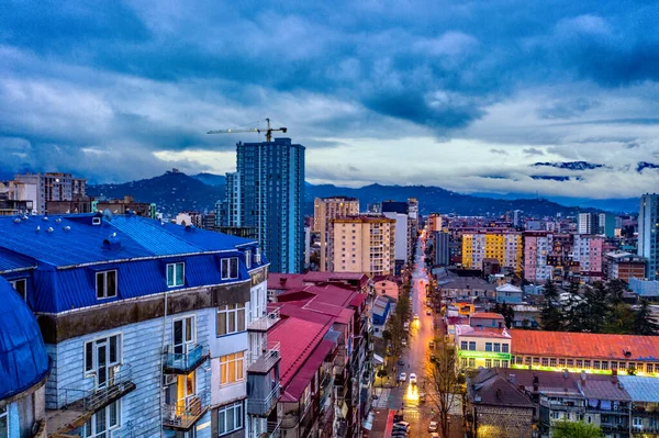 Flygfoto Över Batumi Stad Solnedgången — Stockfoto