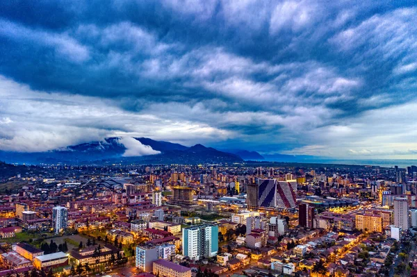 Flygfoto Över Batumi Stad Solnedgången — Stockfoto