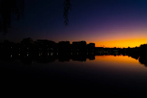 Belo Pôr Sol Lago — Fotografia de Stock