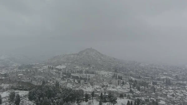 Вид Воздуха Снежную Горную Деревню — стоковое фото
