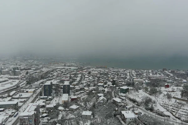 Veduta Aerea Del Villaggio Montagna Innevato — Foto Stock