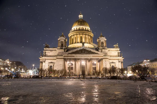 Beautiful Night Cathedral Center Petersburg Winter Snow Ancient Architecture Beautiful — Stock Photo, Image