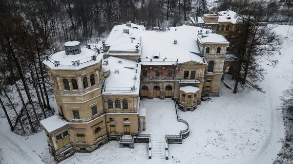 Starożytny Opuszczony Zamek Śnieżnym Lesie Piękny Zimowy Dzień Architektura Starożytna — Zdjęcie stockowe