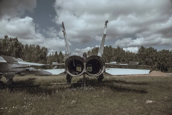 Vieux Avions Militaires Rouillés Abandonnés Vue Depuis Drone Vieux Équipements — Photo