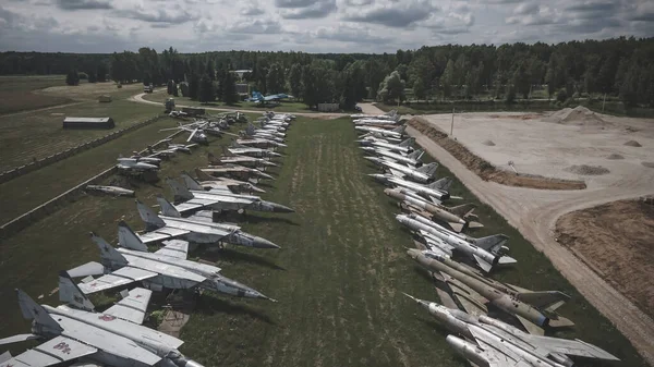 Vieux Avions Militaires Rouillés Abandonnés Vue Depuis Drone Vieux Équipements — Photo