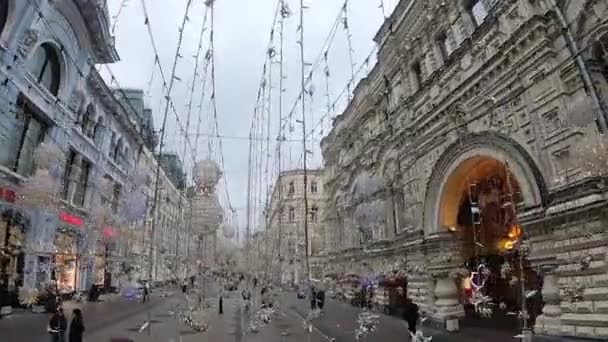Świąteczne Dekoracje Ulicy Mikołajskiej Moskwie Rosja — Wideo stockowe