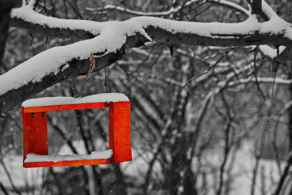 Alimentatore Uccelli Nel Parco Invernale — Foto Stock