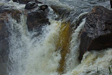 Rusya 'nın Murmansk bölgesindeki Titovka nehrinin kayalık akıntıları.