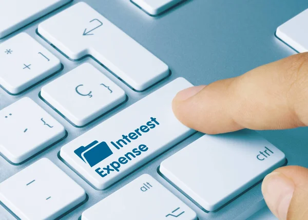 Ränta Expense Skrivet Blue Key Metallic Keyboard Fingertryckning Nyckel — Stockfoto