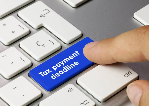 Tax Payment Deadline Written Blue Key Metallic Keyboard Finger Pressing —  Fotos de Stock