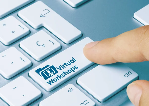 Virtual Workshops Written Blue Key Van Metallic Keyboard Vingertoets Indrukken — Stockfoto