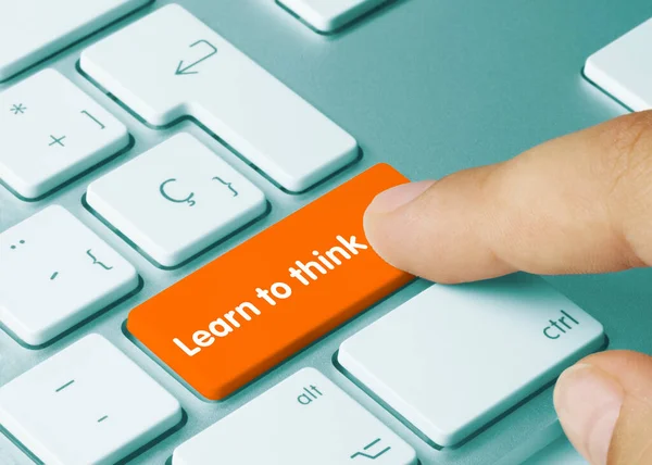 Learn Think Written Orange Key Metallic Keyboard Finger Pressing Key — Stock Photo, Image