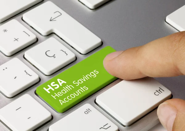 Hsa Health Savings Accounts Written Green Key Metallic Keyboard Finger — Stock Photo, Image