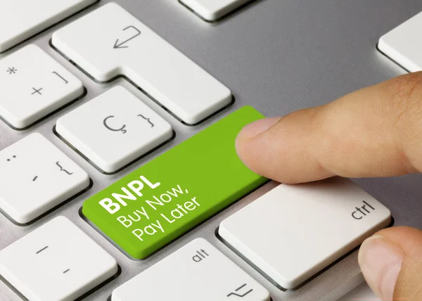 Bnpl Compre Agora Pague Mais Tarde Escrito Chave Verde Teclado — Fotografia de Stock