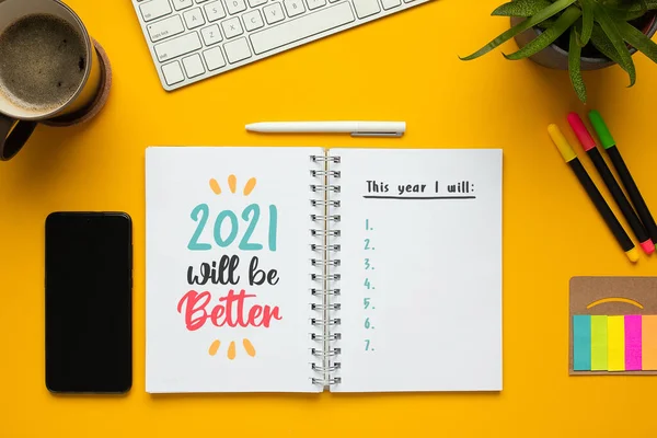 Στοκ Φωτογραφία Του 2021 Νέο Έτος Σημειωματάριο Κατάλογο Των Στόχων — Φωτογραφία Αρχείου
