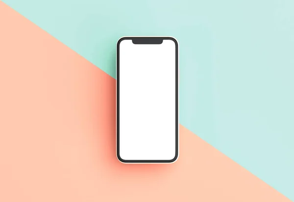 Minimalista Maqueta Iphone Sobre Fondo Bicolor Representación Pantalla Blanca — Foto de Stock