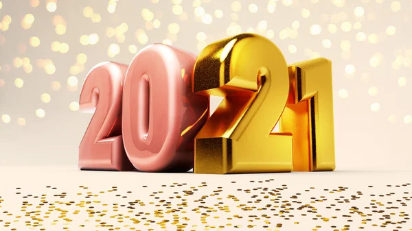 2021 Golden Numbers White Background Happy New Year Banner Rendering — Stock Photo, Image