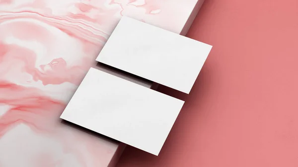 Névjegykártya Mockup Egy Rózsaszín Márvány Felületen Branding Design Koncepció Illessze — Stock Fotó