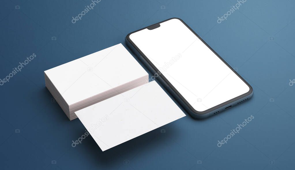 Business cards and phone for branding mockup. Stationery concept