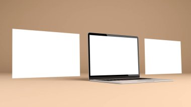 Defterin ve boş slaytların maketi yüzüyor. Web tasarım konsepti UI UX