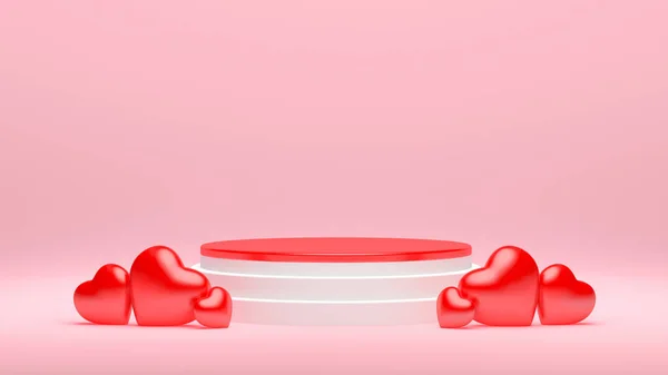 Walentynki Czerwone Białe Podium Sercami Renderingu Dla Sceny Prezentacji Produktu — Zdjęcie stockowe