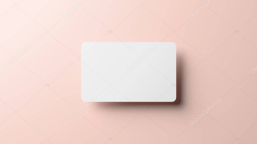 Blank credit card mockup floating over a neutral background in realistic 3D rendering. Rounded corners business card mock up for design template