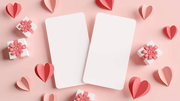 Dia Dos Namorados Cartões Saudação Vertical Mockup Cercado Por Corações — Fotografia de Stock