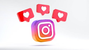 Valencia, İspanya - Mart 2021: İzole edilmiş Instagram logo kamera ikonu benzer uyarılarla. İnternet ağındaki diğer kişilerle fotoğraf ve video paylaşmak için mobil aygıtlar için ücretsiz sosyal medya uygulaması