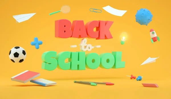 Happy Back School Fond Coloré Avec Lettrage Différents Objets Sur — Photo