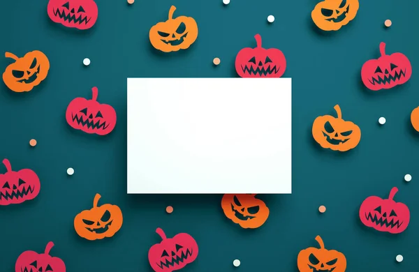 Happy Halloween Card Mockup Com Fundo Abóboras Renderização Modelo Folheto — Fotografia de Stock