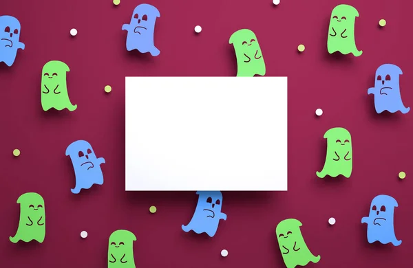 Happy Halloween Karten Attrappe Mit Gespenstern Hintergrund Rendering Flyer Vorlage — Stockfoto