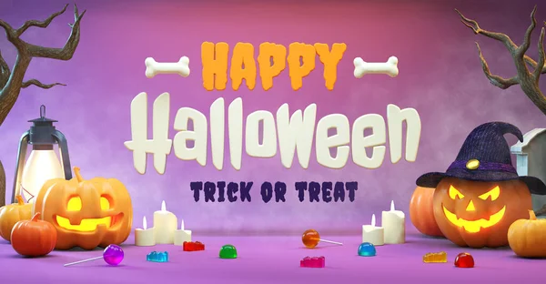 Boldog Halloween Szórólap Háttér Jelenet Dolgokat Betűk Reális Renderelés Halloween — Stock Fotó