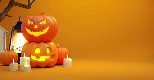 Felice Sfondo Banner Halloween Con Zucche Spazio Copia Rendering Realistico — Foto Stock